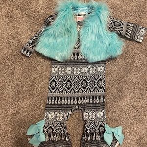 Ricrac & Ruffles one piece with matching fur vest